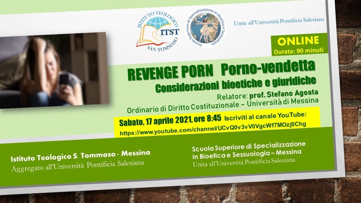 Conseguenze del “Revenge porn”: all’Istituto Teologico san Tommaso confronto online con il prof. Stefano Agosta