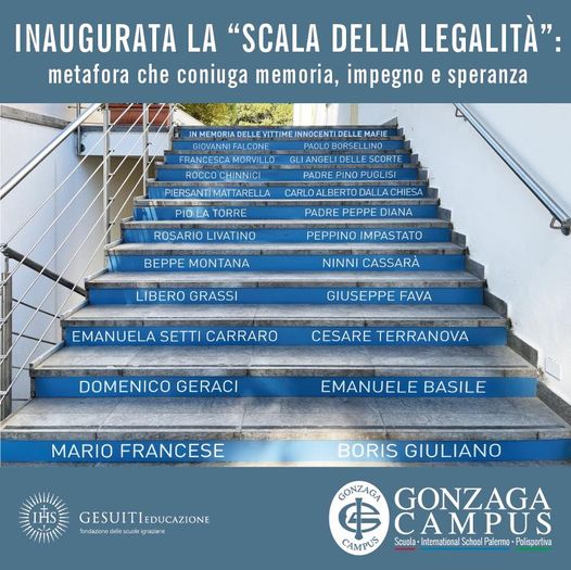 Palermo, inaugurata al Gonzaga una scalinata con i nomi di vittime della mafia